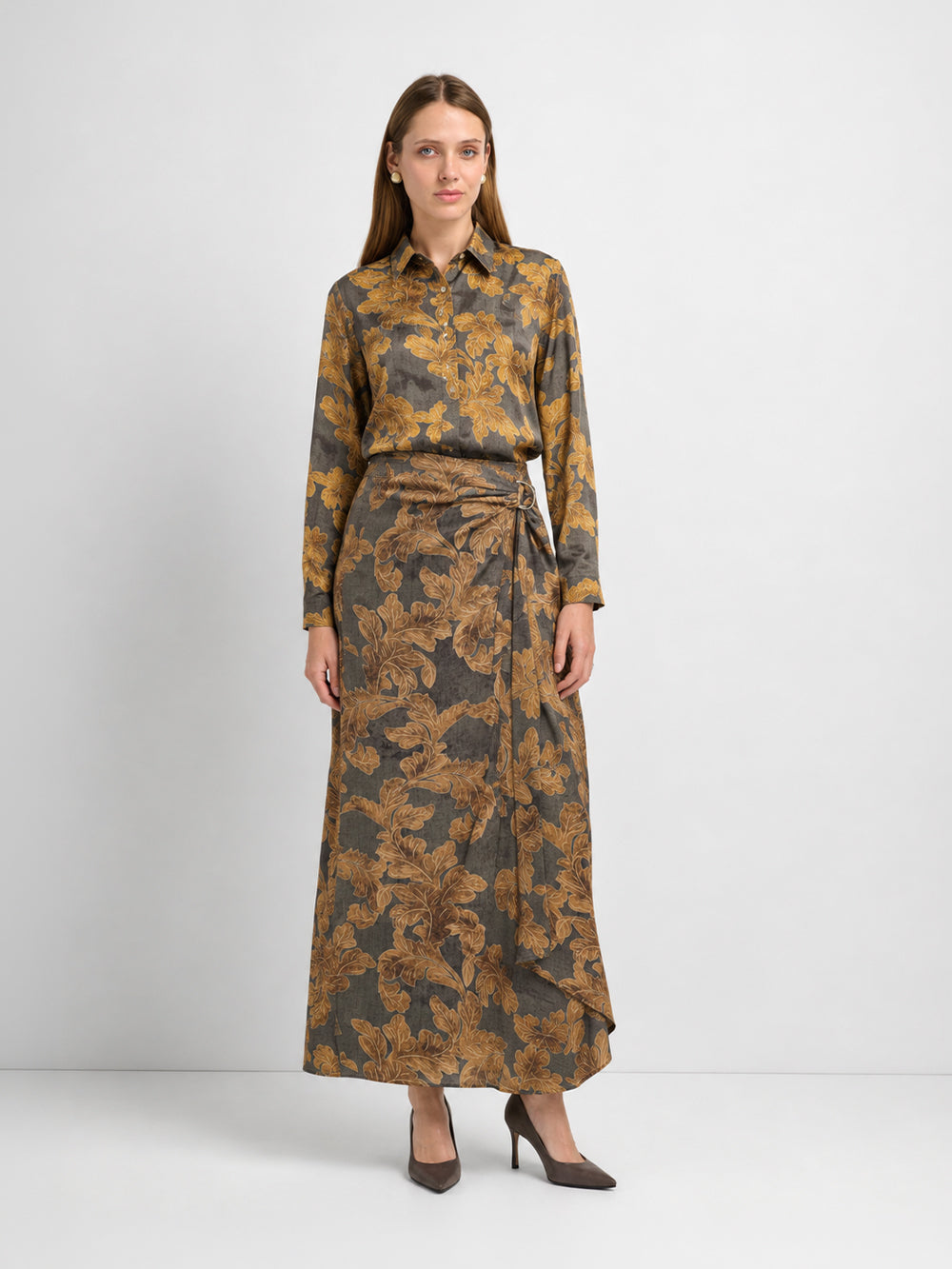 Printed Button Blouse - Gold Floral