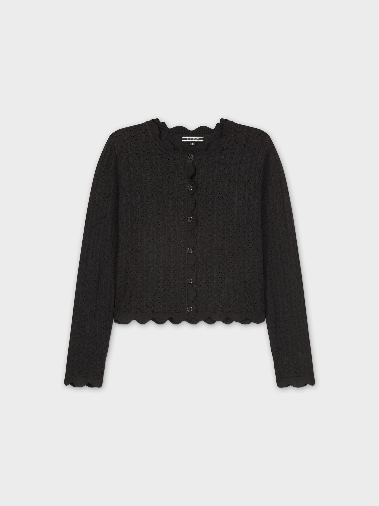 SCALLOPED CREW CARDIGAN-BLACK