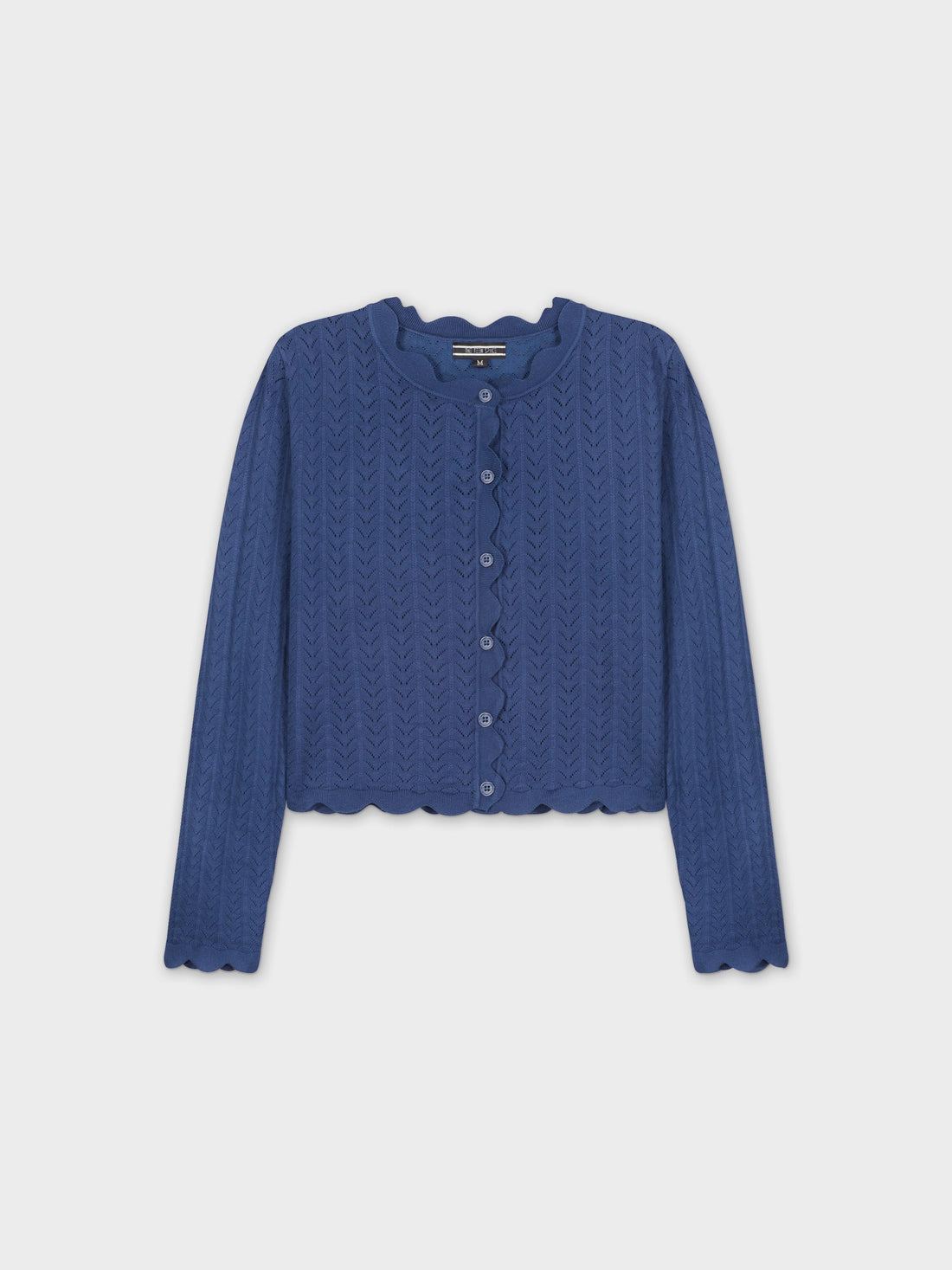 SCALLOPED CREW CARDIGAN-BLUE