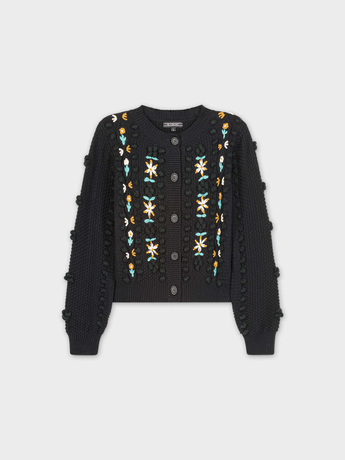 FLORAL EMBROIDERED CARDIGAN-BLACK/TURQUOISE