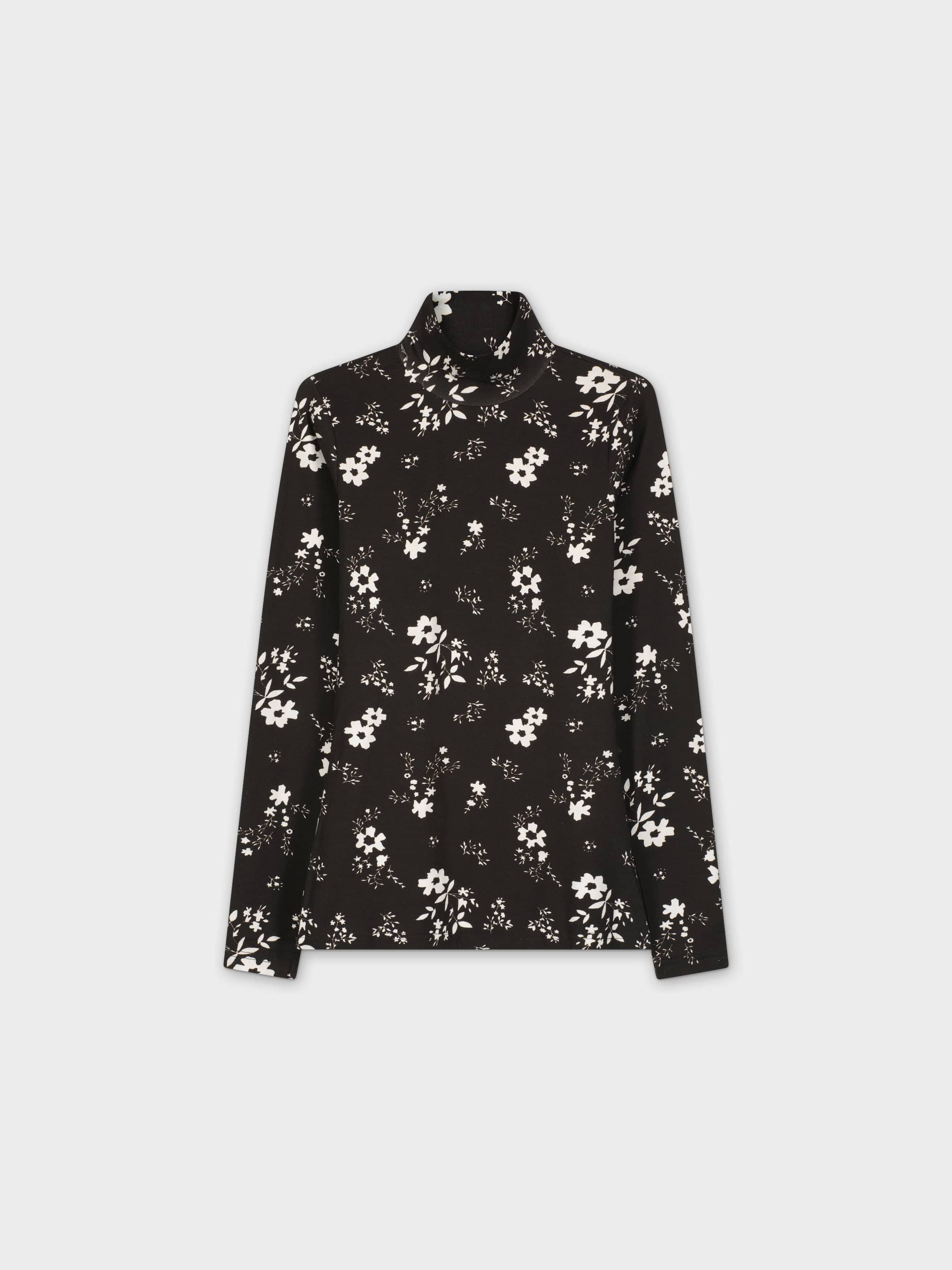 Jersey de cuello alto floral-B/N Floral