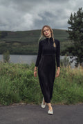 Knit Top Mock Neck Dress-Black