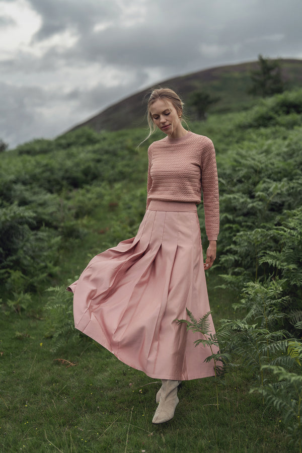 Textured Lurex Crew Sweater-Blush