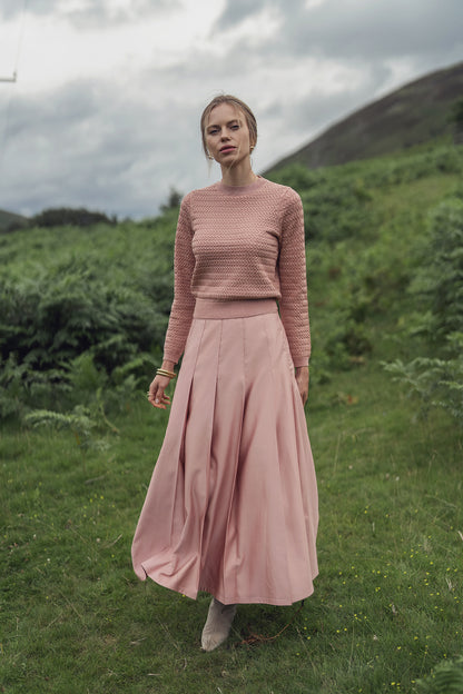 Textured Lurex Crew Sweater-Blush