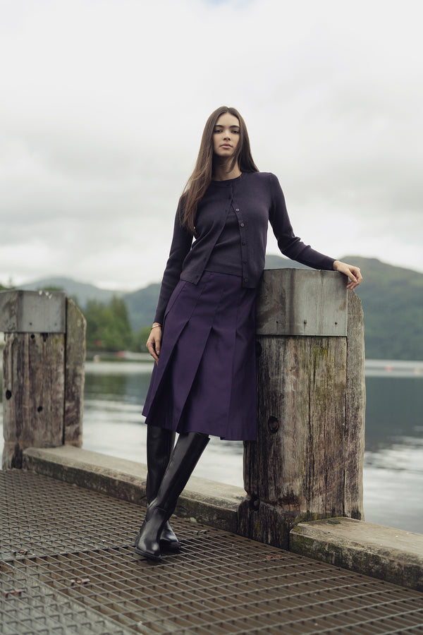 Lux Satin Pleated Skirt 26"-Wine