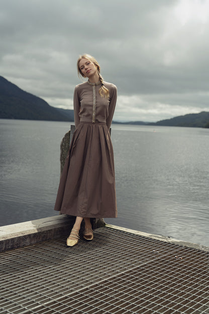 Waisted Full Taffeta Skirt-Mocha Mousse