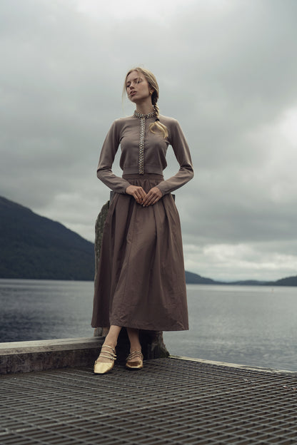 Waisted Full Taffeta Skirt-Mocha Mousse