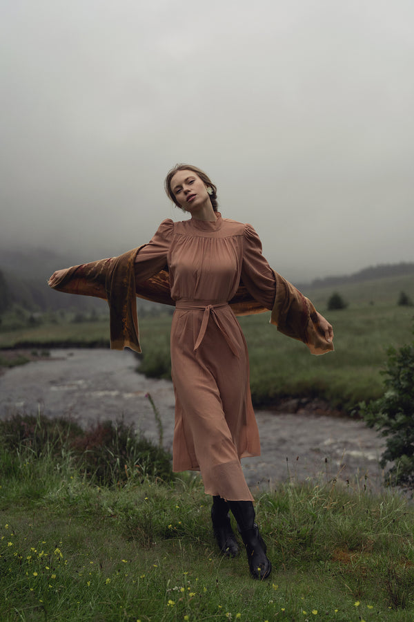 Asymmetrical Bottom Belted Dress-Mocha