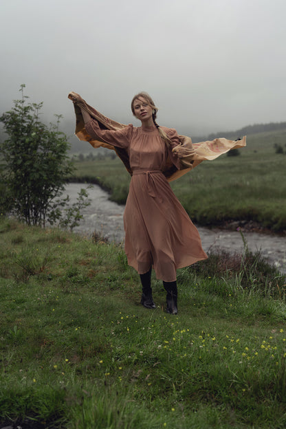 Asymmetrical Bottom Belted Dress-Mocha