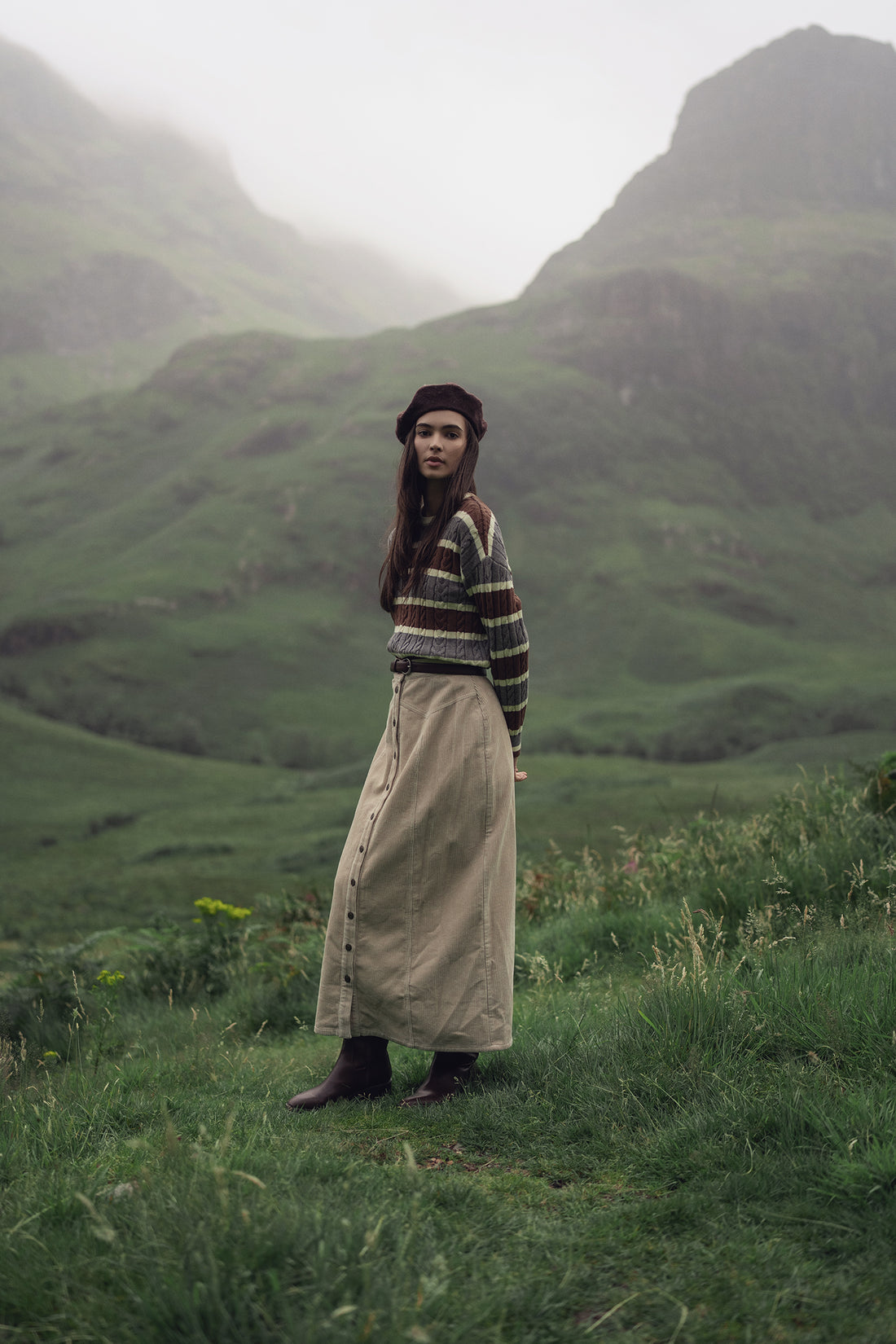 Button Down A-Line Corduroy Skirt-Warm Vanilla