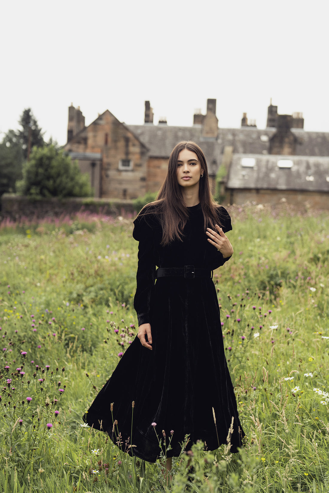 Velvet Flare Dress-Black
