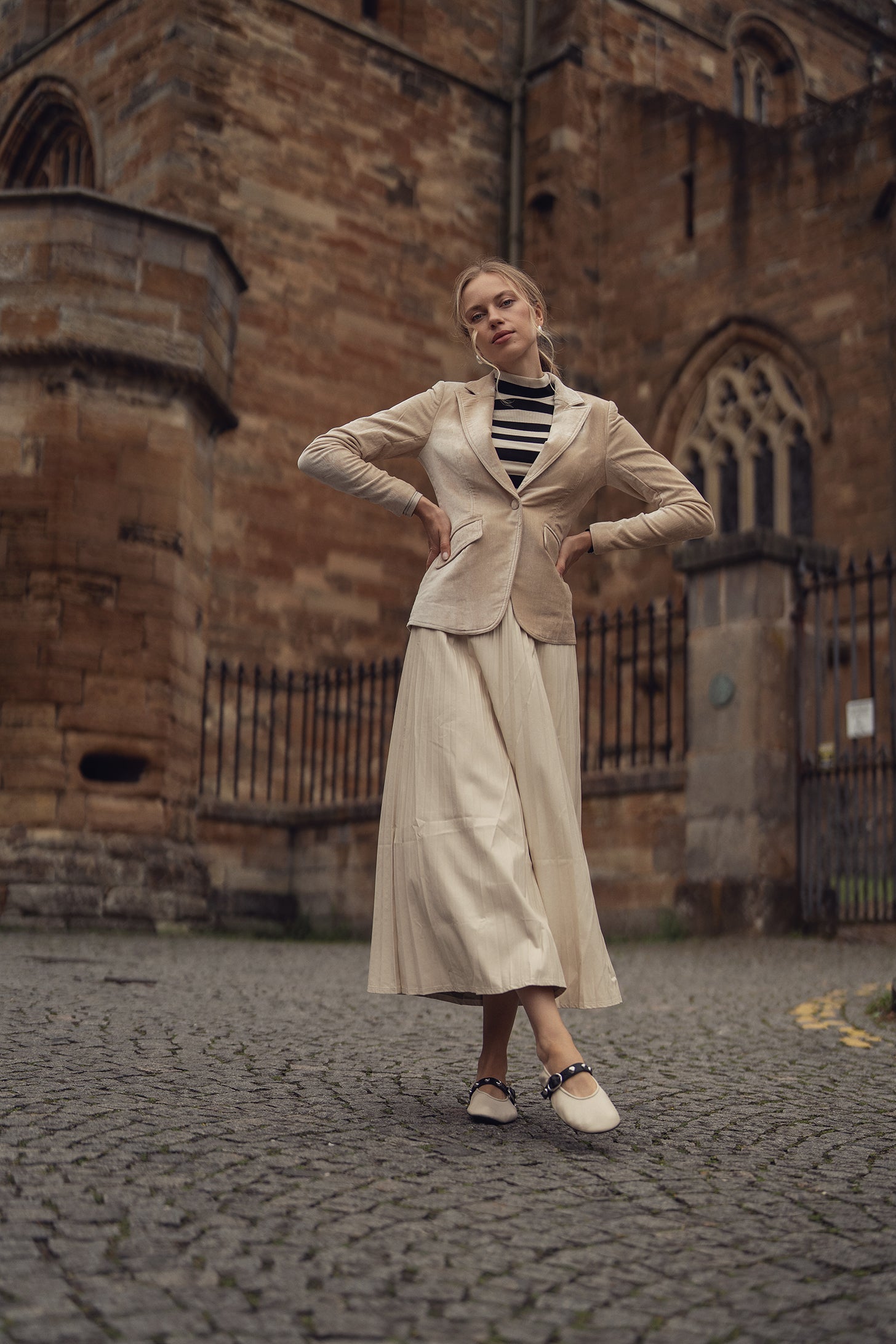 Accordion Pleated Faux Leather Skirt-Ivory