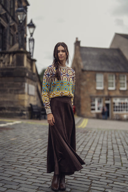 Suede Trumpet Skirt-Brown