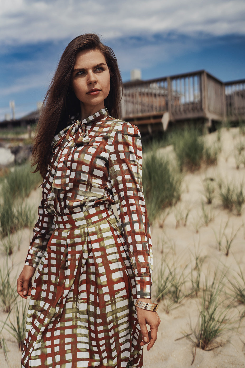 Tie Front Blouse-Ombre Plaid