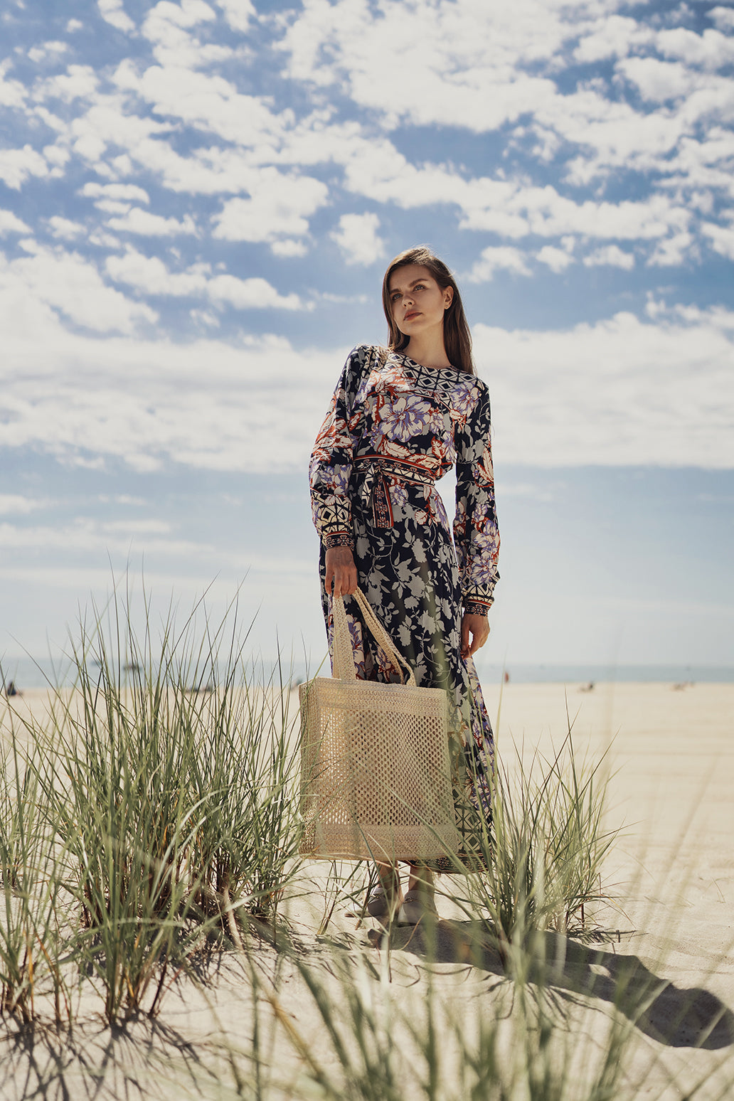 Long Belted Shift Dress-Mix Floral