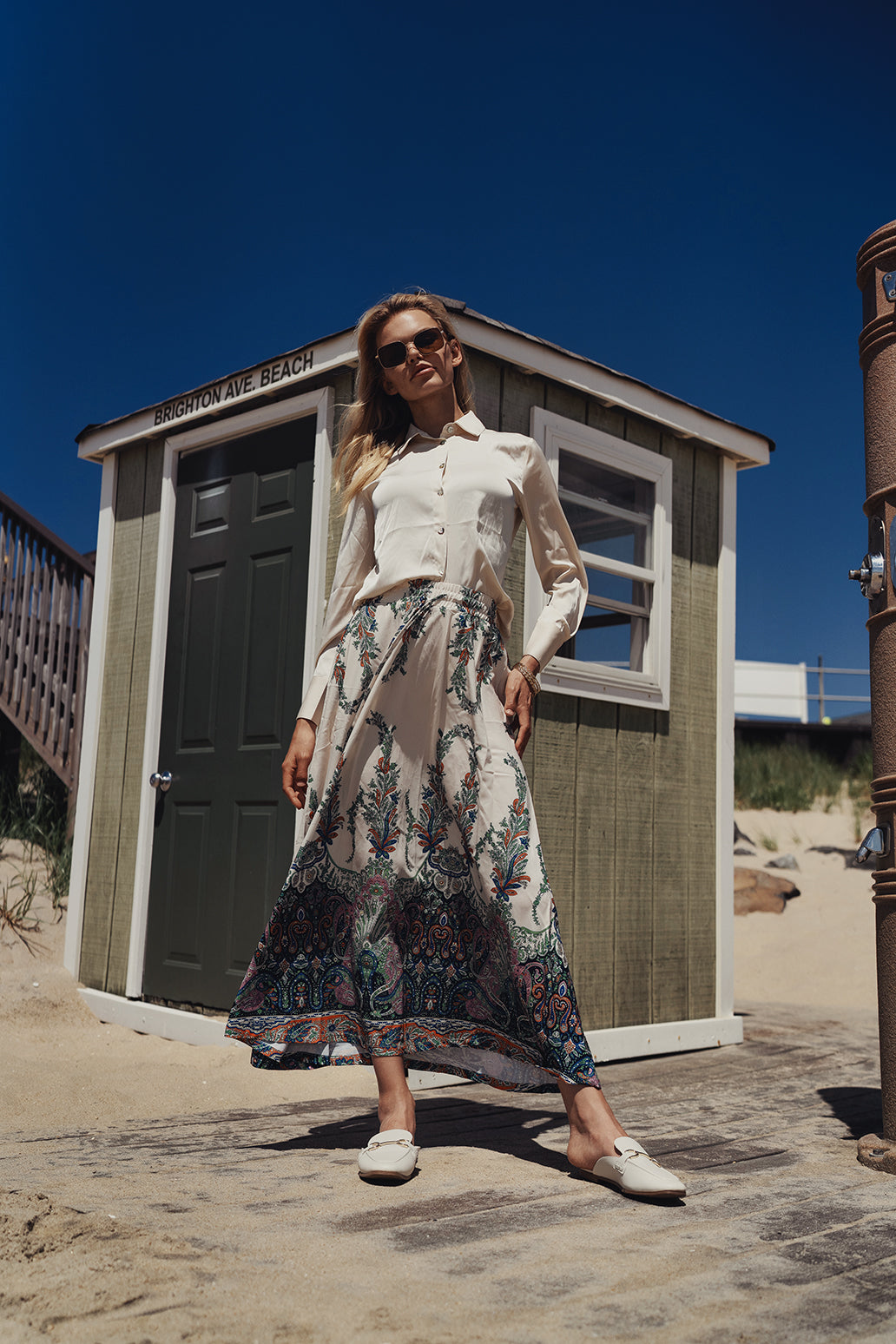 Drawstring Printed Skirt-Blue Floral