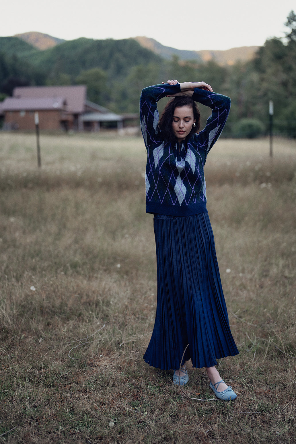 Wool Pleated Skirt-Navy