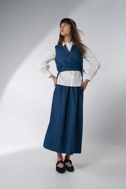 Pleated Sleeve Detail Blouse-White