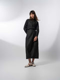 Side Inverted Pleat Denim Skirt-Black