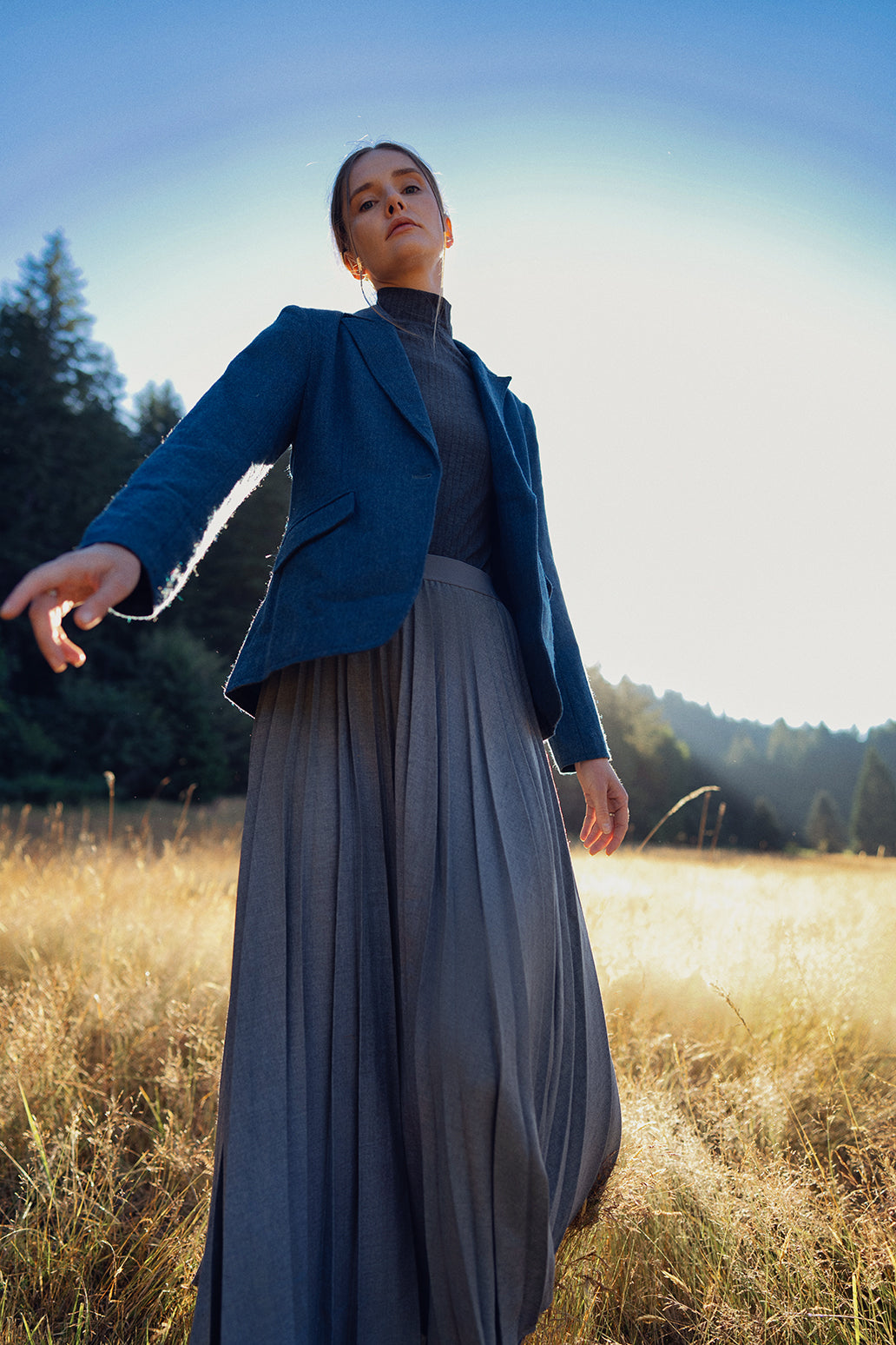 Pleated Skirt 37&quot;-Dark Grey