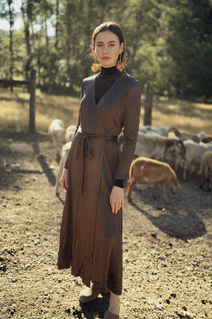 Velour Mock Neck Turtleneck-Brown