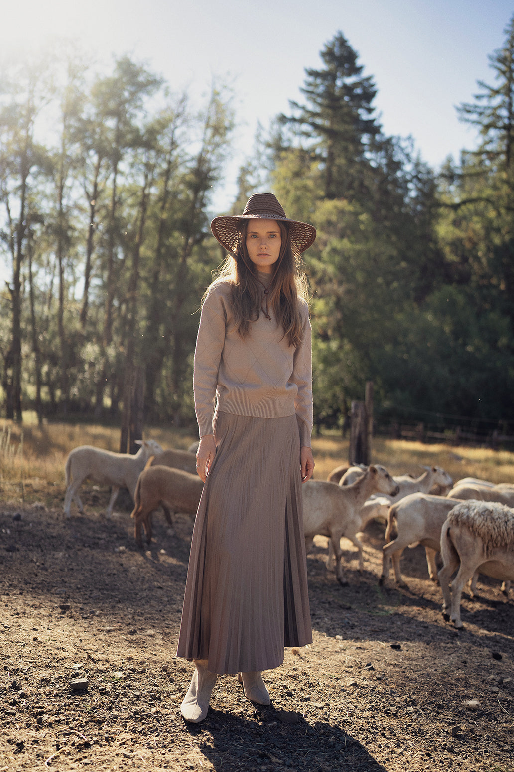 Pleated Suede Skirt 37&quot;-Taupe