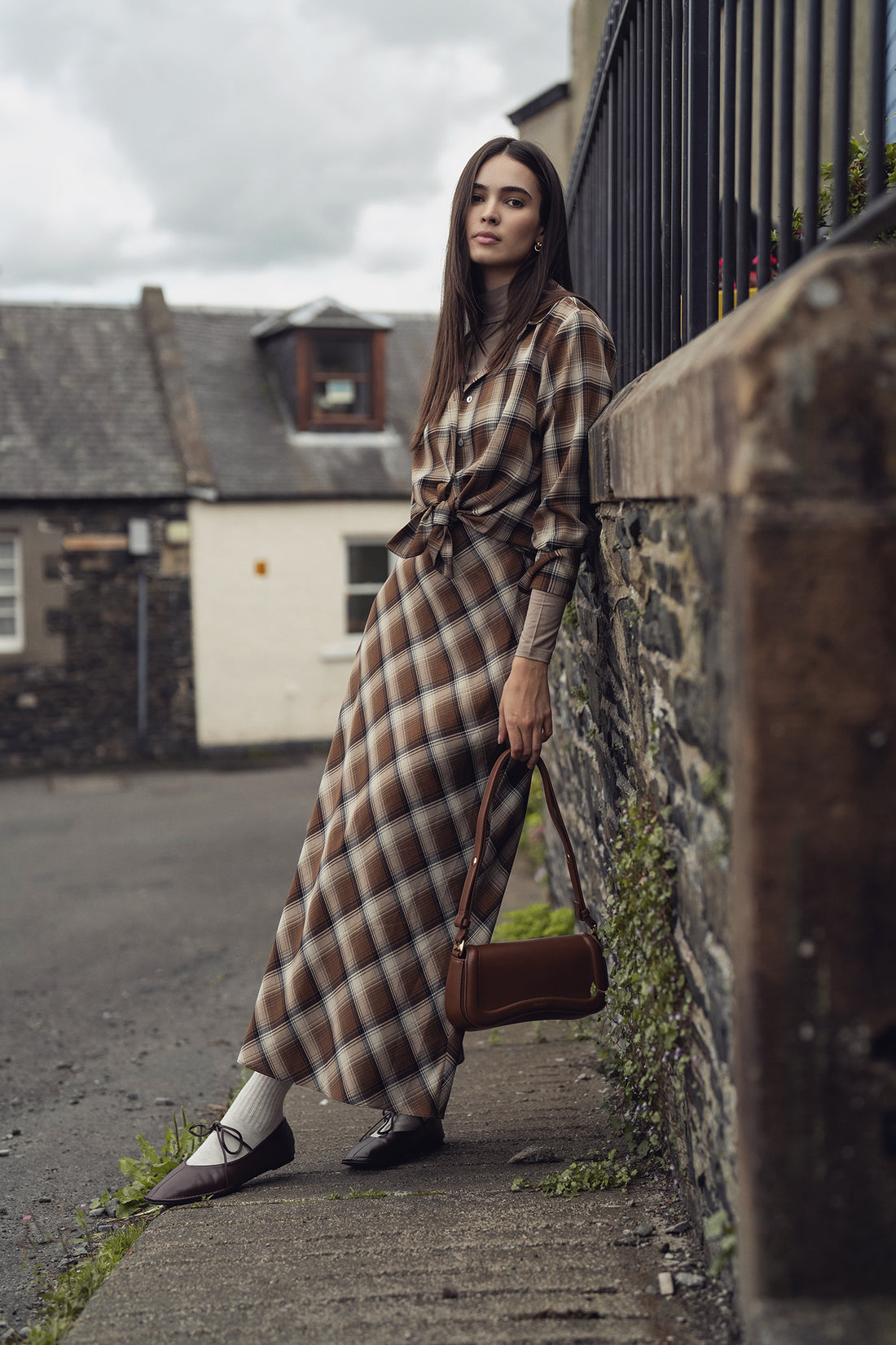 Plaid Slip Skirt-Brown Plaid