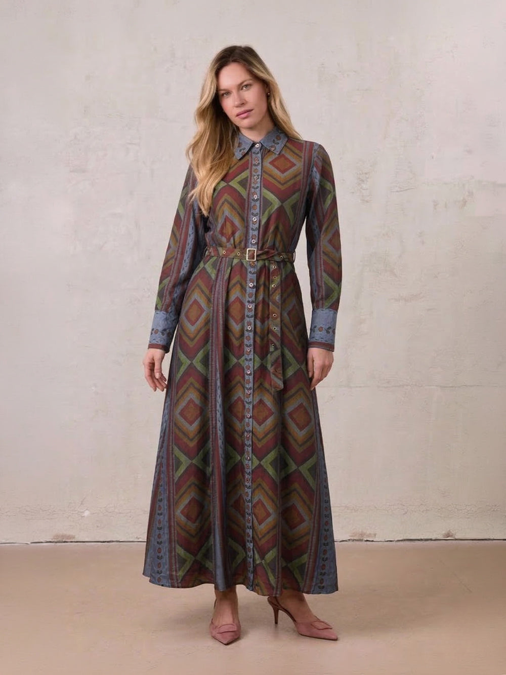 Tencel Printed Shirtdress-Aztec