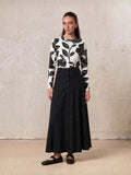 Tencel Yoke Button Down Skirt-Black