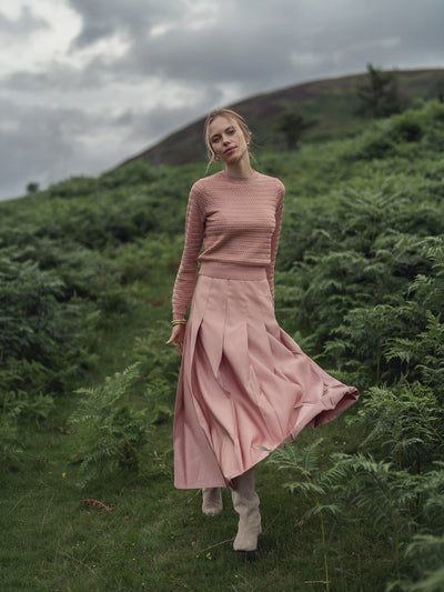 Textured Lurex Crew Sweater-Blush