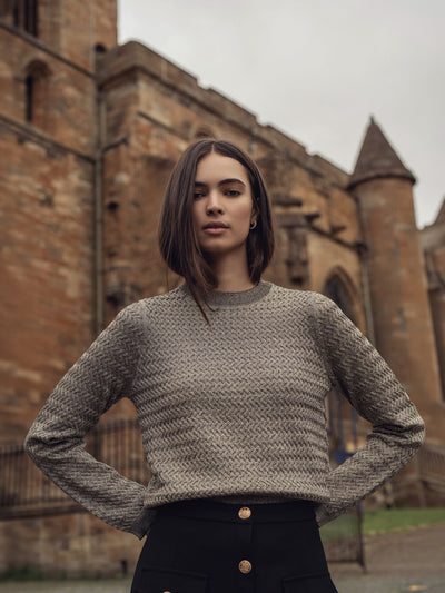 Textured Lurex Crew Sweater-Ivory