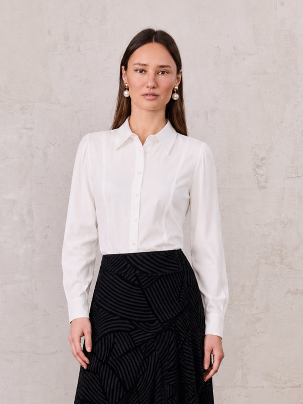 Textured Puff Sleeve Blouse-Cream