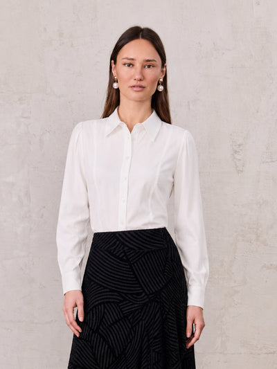 Textured Puff Sleeve Blouse-Cream