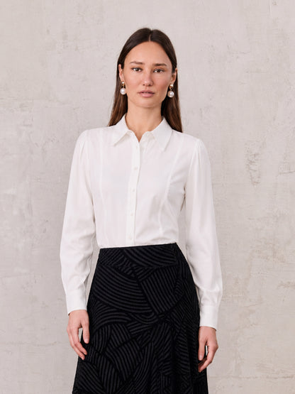 Textured Puff Sleeve Blouse-Cream