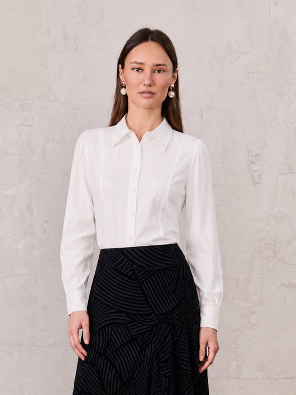 Textured Puff Sleeve Blouse-Cream