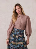 Textured Puff Sleeve Blouse-Mushroom