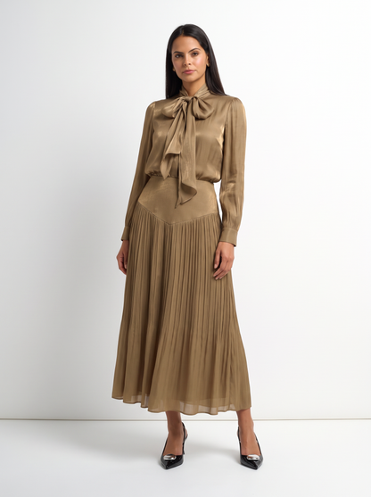Pointed Yoke Shimmer Skirt - Bronze