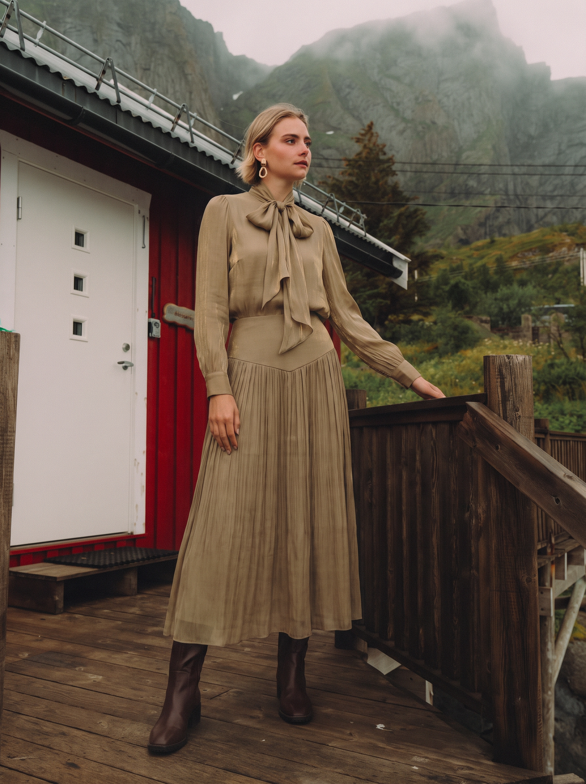 Pointed Yoke Shimmer Skirt - Bronze
