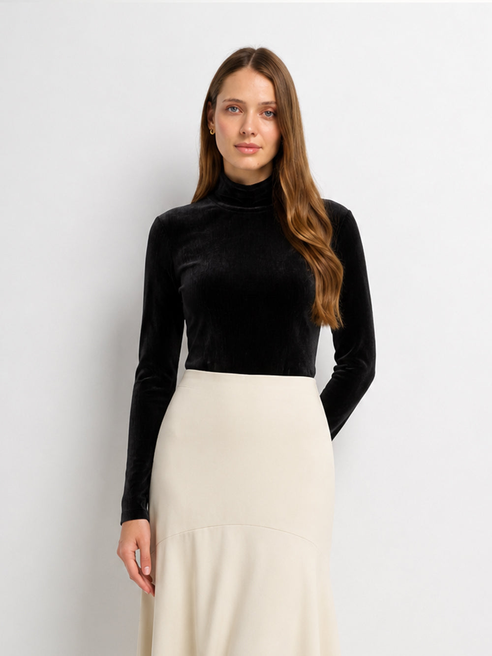 Textured Velour Turtleneck - Black