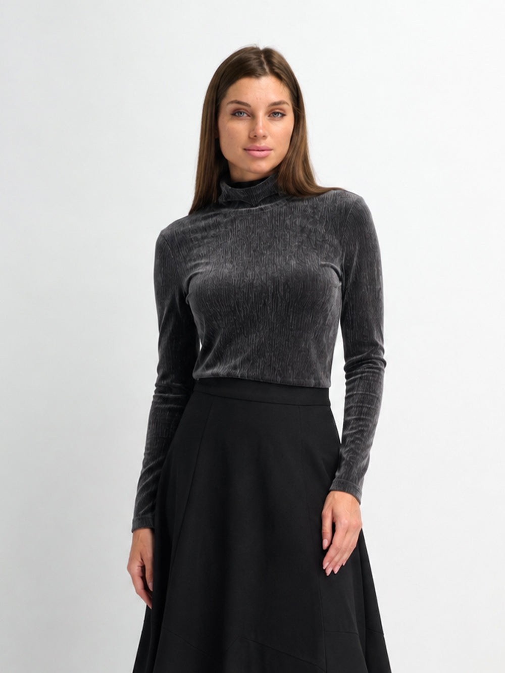 Textured Velour Turtleneck - Dark Grey