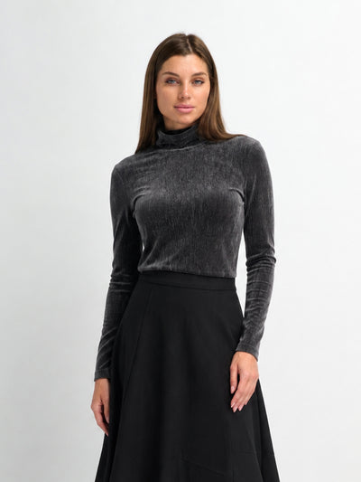 Textured Velour Turtleneck - Dark Grey