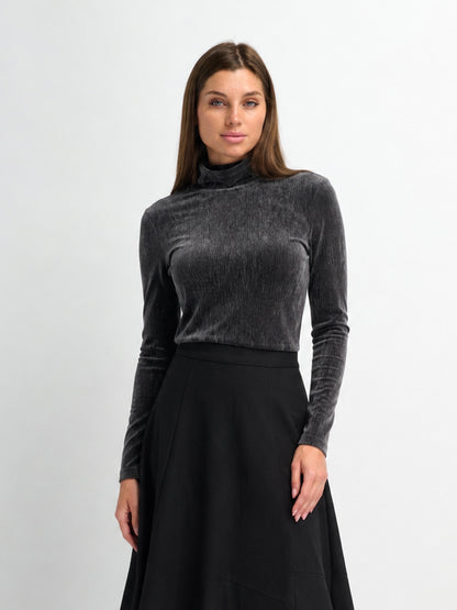Textured Velour Turtleneck - Dark Grey
