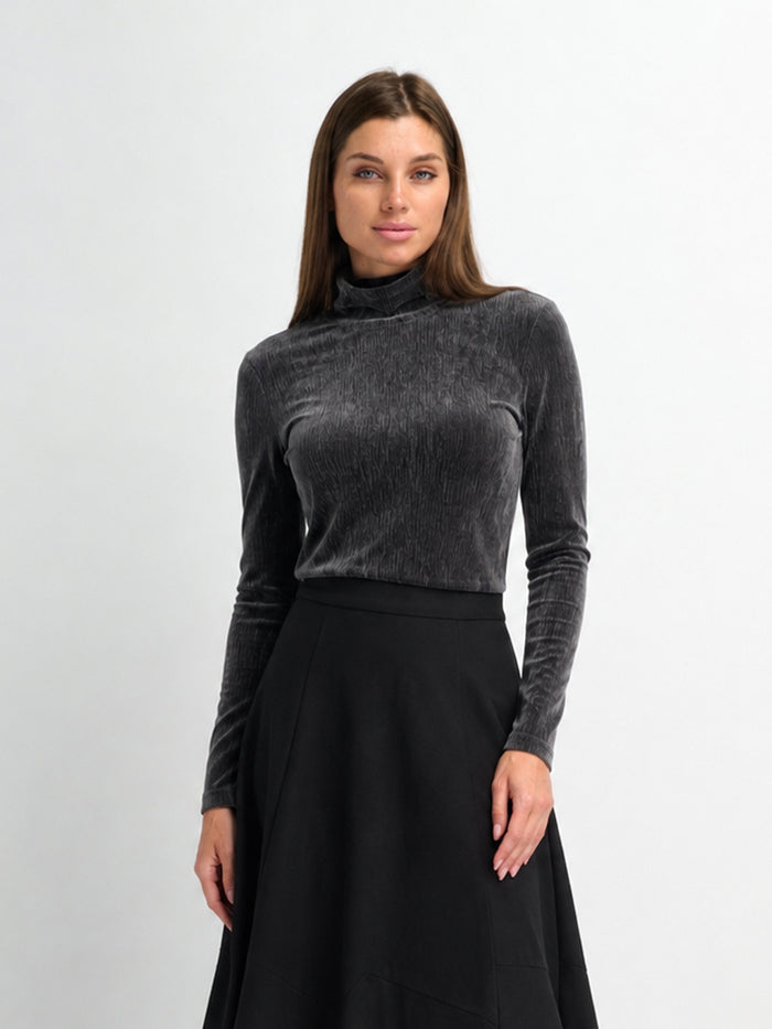 Textured Velour Turtleneck - Dark Grey