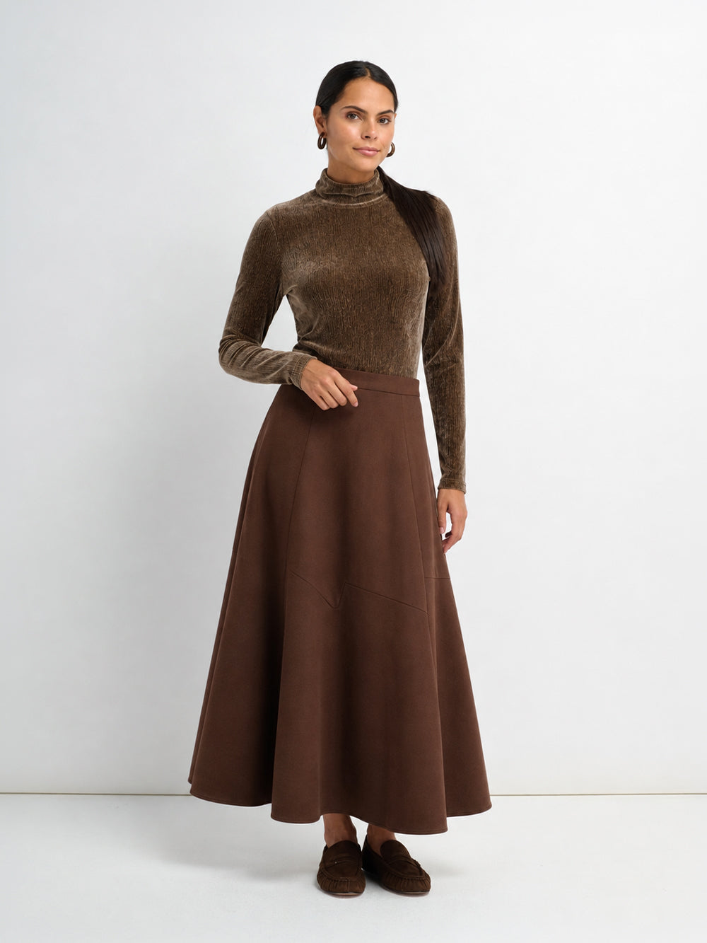 Textured Velour Turtleneck - Taupe