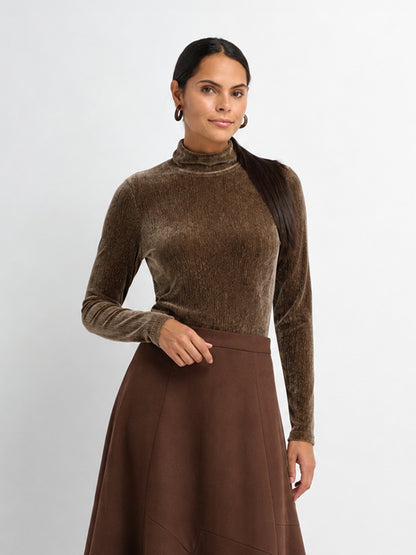 Textured Velour Turtleneck - Taupe