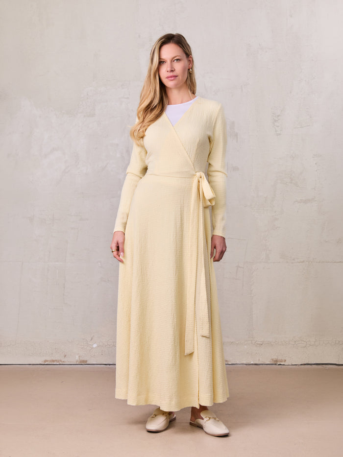 Textured Wrap Maxi Dress-Soft Yellow