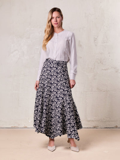 The Olivia Skirt-Black/White Floral