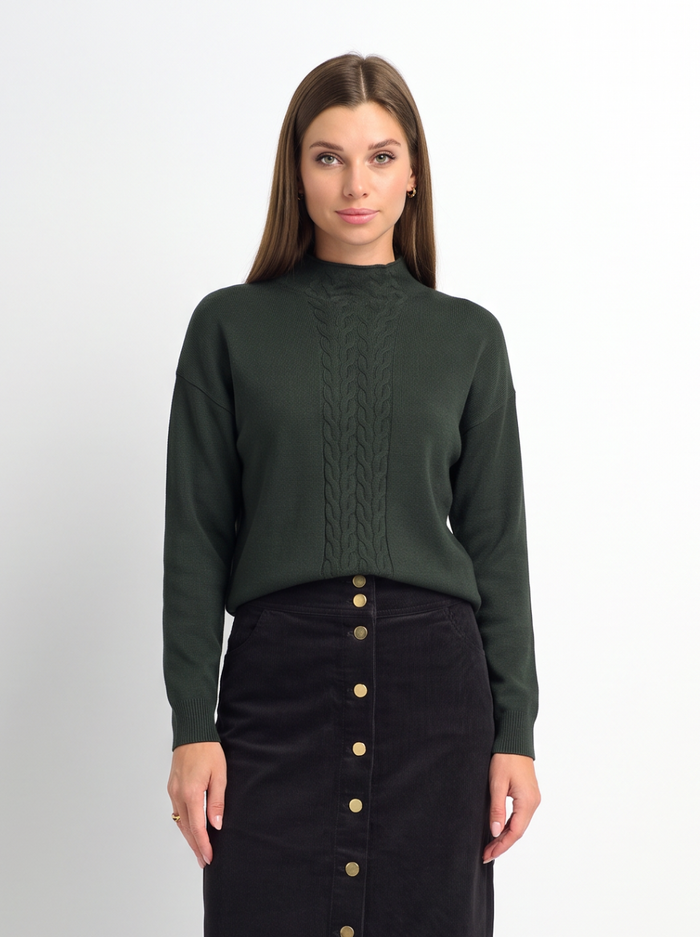 Thin Knit Center Cable Sweater - Green