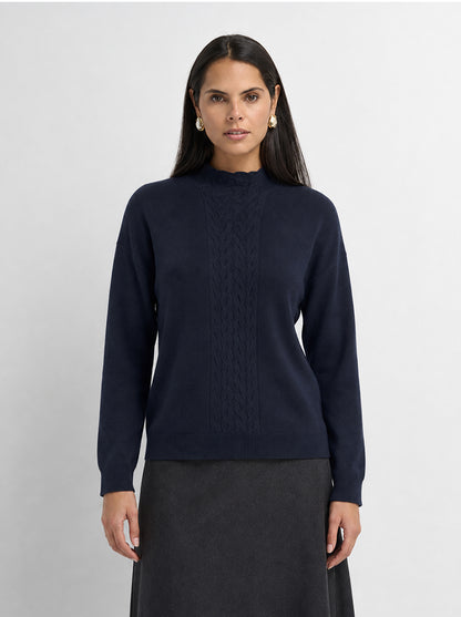 Thin Knit Center Cable Sweater - Navy