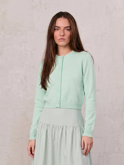 Trim Detail Crew Crop Cardigan-Heathered Mint